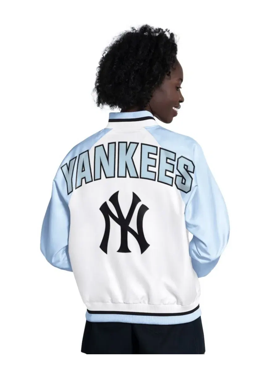 Женская куртка-бомбер с принтом New York Yankees Starter — изображение 2 из 5, светлый синий серый