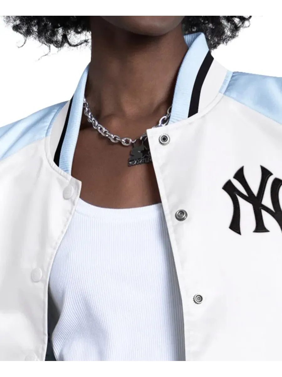 Женская куртка-бомбер с принтом New York Yankees Starter — изображение 4 из 5, светлый синий серый