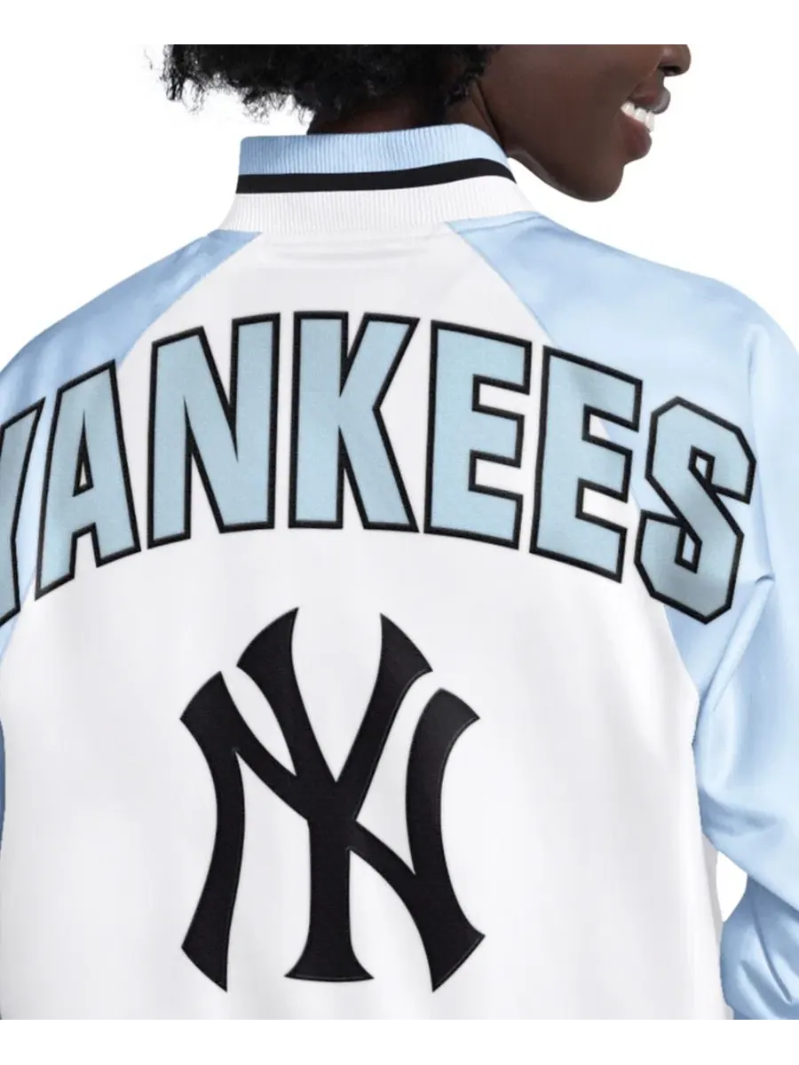 Женская куртка-бомбер с принтом New York Yankees Starter — изображение 5 из 5, светлый синий серый