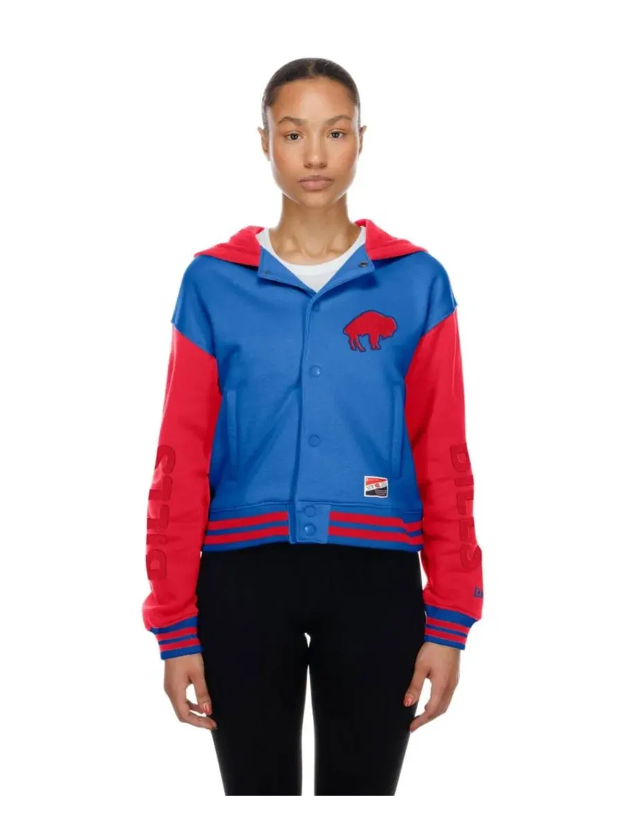Женская куртка с капюшоном и полной застежкой на кнопках New Era Buffalo Bills Throwback — изображение 1 из 5, королевский