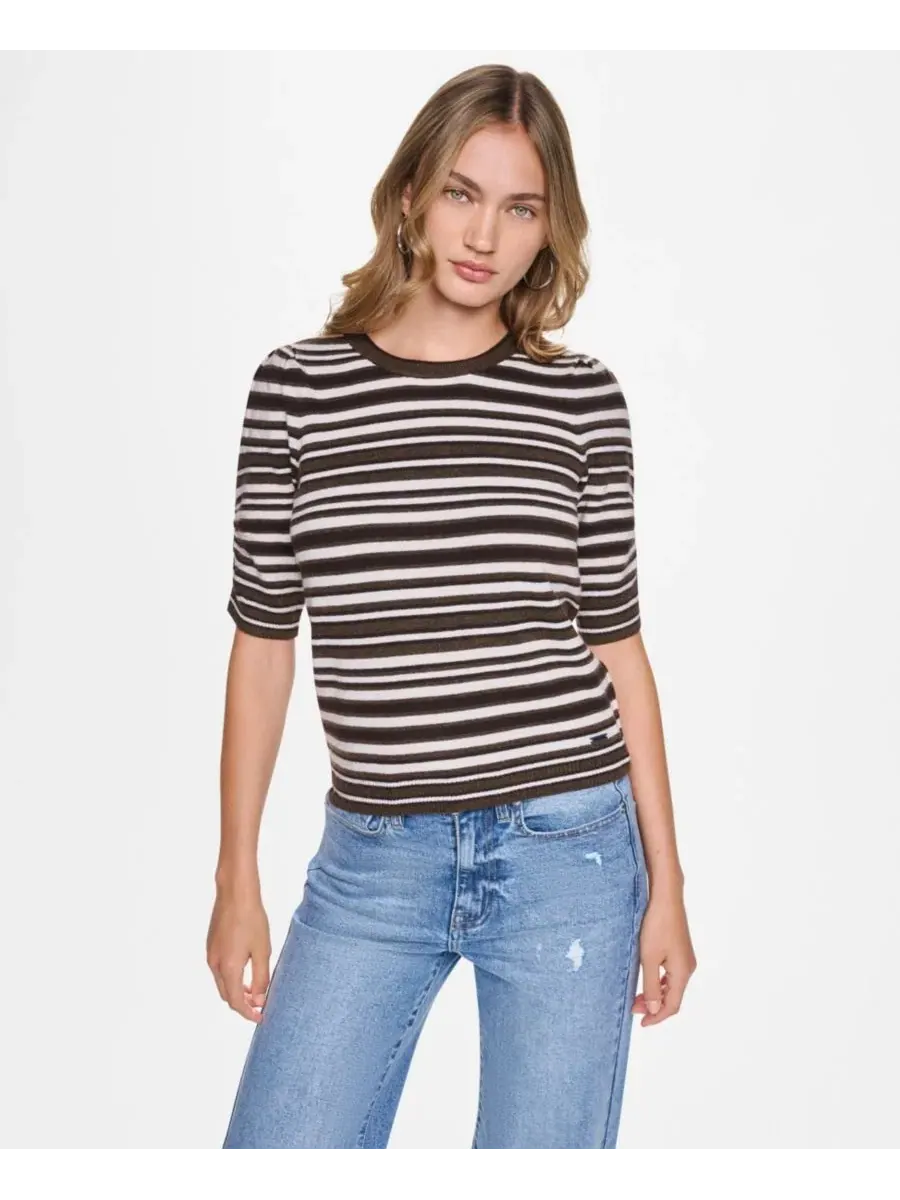Свитер женский с полосатым принтом, с рукавами-фонариками DKNY Jeans, Caramel Heather Combo — изображение 1 из 5