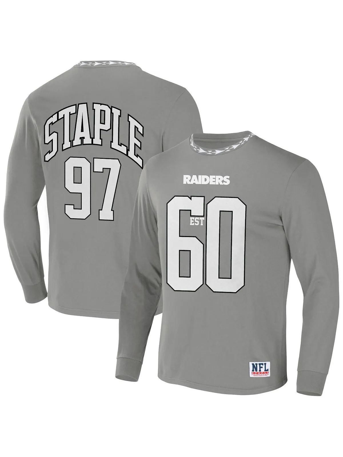Мужская футболка nfl x staple grey las vegas raiders core с длинным рукавом в стиле джерси NFL — серый