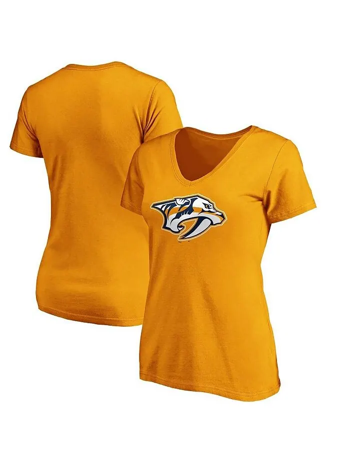 Женская золотая футболка с v-образным вырезом и логотипом Nashville Predators Primary Fanatics — изображение 1 из 3, золото