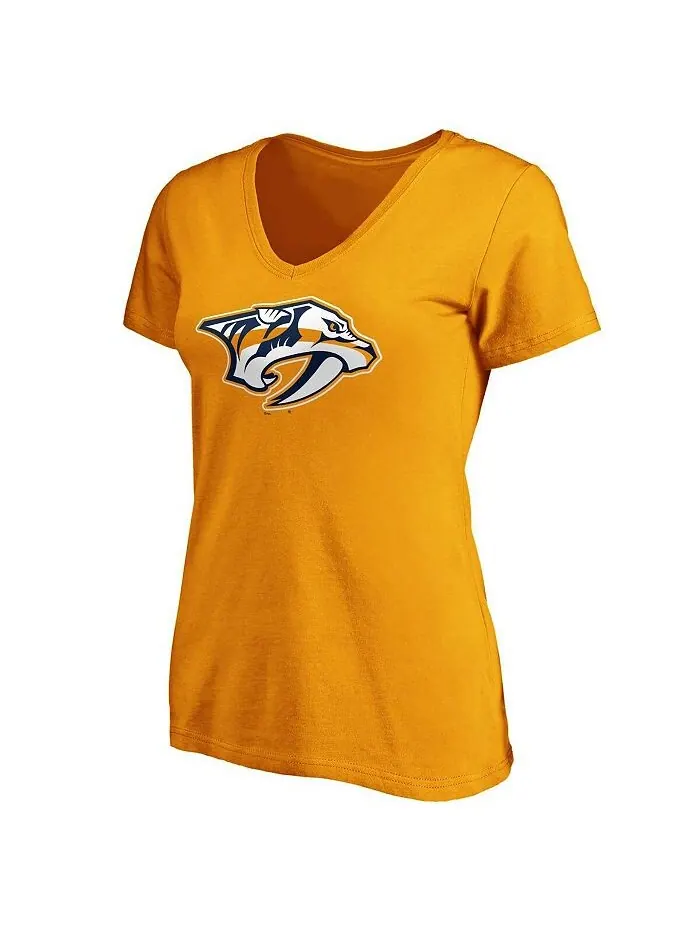 Женская золотая футболка с v-образным вырезом и логотипом Nashville Predators Primary Fanatics — изображение 3 из 3, золото