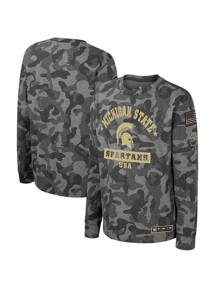 Футболка с длинным рукавом и принтом «Темная звезда» в стиле милитари Big Boys Camo Michigan State — изображение 1 из 3