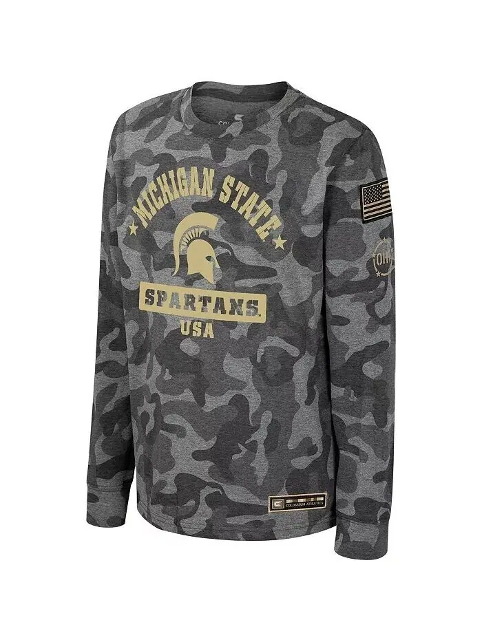 Футболка с длинным рукавом и принтом «Темная звезда» в стиле милитари Big Boys Camo Michigan State — изображение 3 из 3