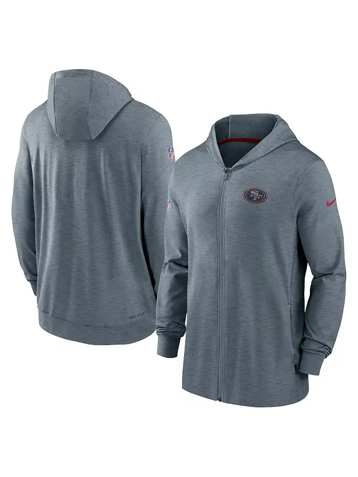 Мужская худи с молнией San Francisco 49ers Sideline Team Pop в сером меланже Nike