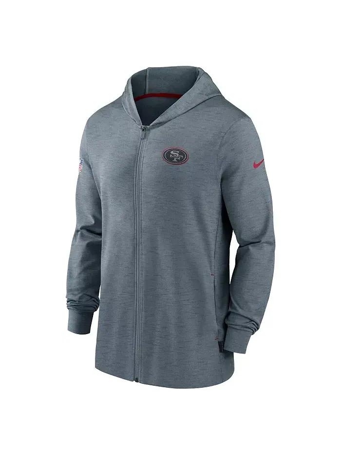 Мужская худи с молнией San Francisco 49ers Sideline Team Pop в сером меланже Nike — изображение 3 из 3