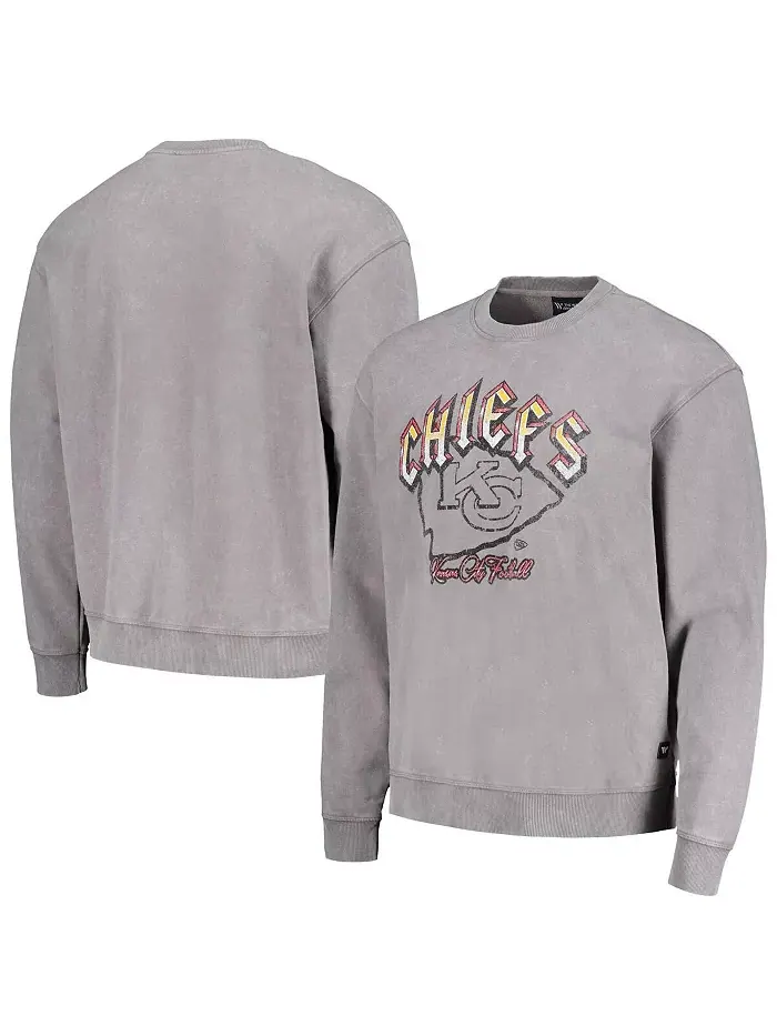 Мужская и женская серая потертая толстовка Kansas City Chiefs The Wild Collective