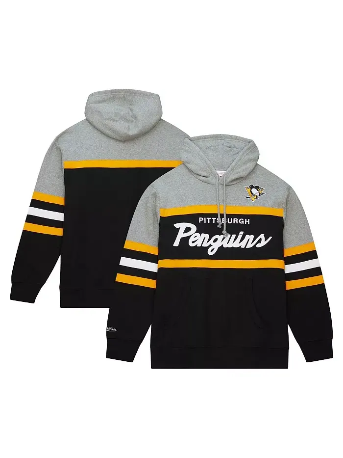 Мужская черно-серая толстовка с капюшоном Pittsburgh Penguins Head Coach Mitchell & Ness — изображение 1 из 4