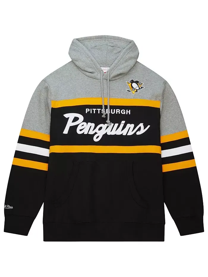 Мужская черно-серая толстовка с капюшоном Pittsburgh Penguins Head Coach Mitchell & Ness — изображение 4 из 4