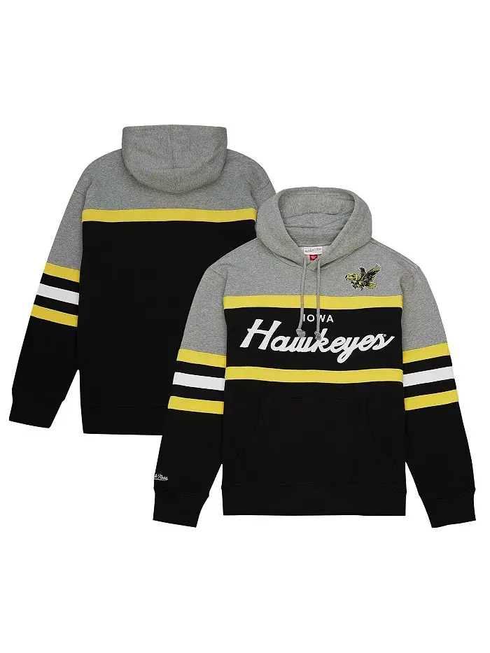 Мужская черная толстовка с капюшоном Head Coach Iowa Hawkeyes Mitchell & Ness — изображение 1 из 4