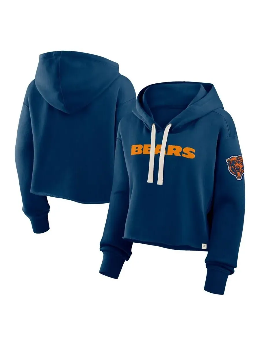 Fanatics Женская темно-синяя укороченная толстовка с капюшоном Chicago Bears оверсайз Hometown — изображение 1 из 3