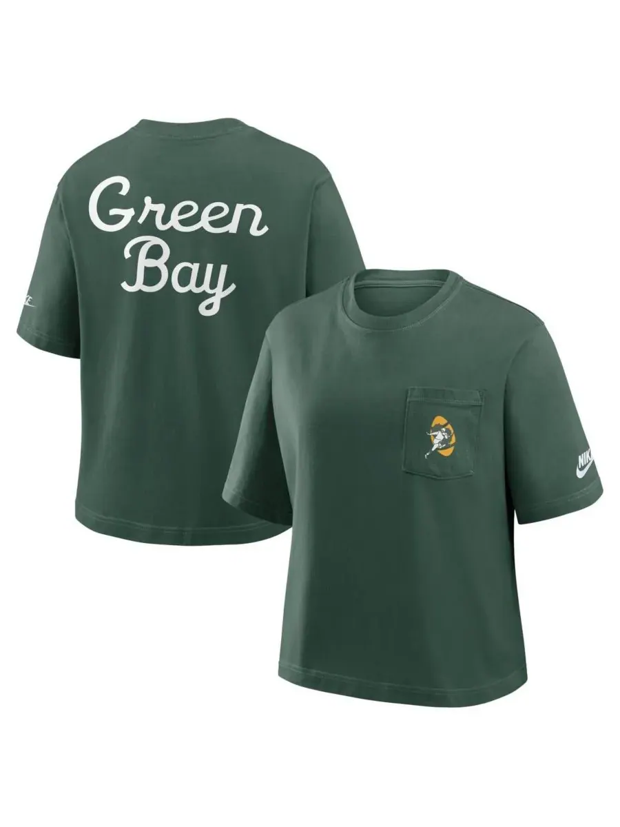 Nike Женская зеленая футболка Green Bay Packers Rewind Pocket Boxy — изображение 1 из 2, зеленый
