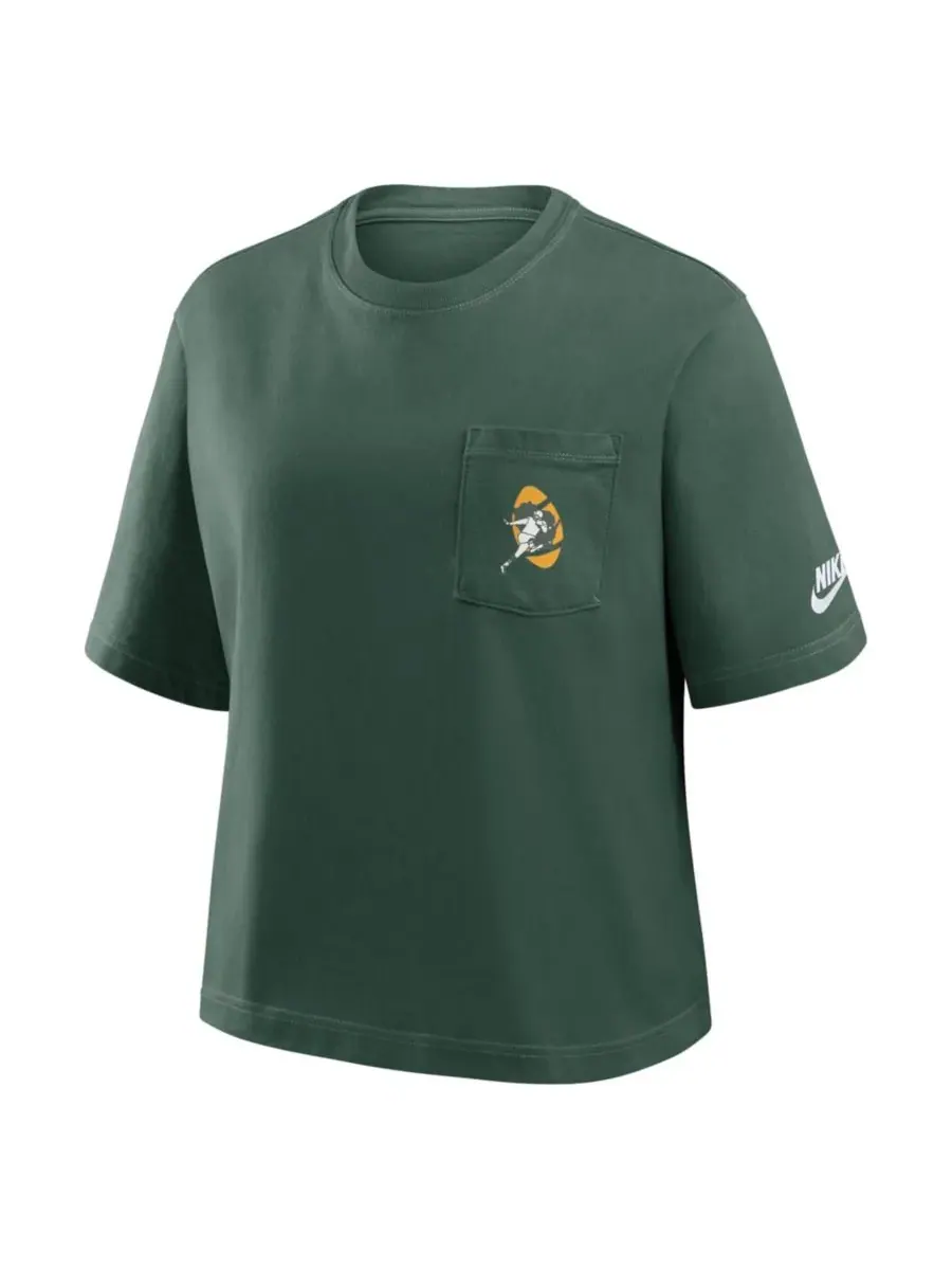 Nike Женская зеленая футболка Green Bay Packers Rewind Pocket Boxy — изображение 2 из 2, зеленый