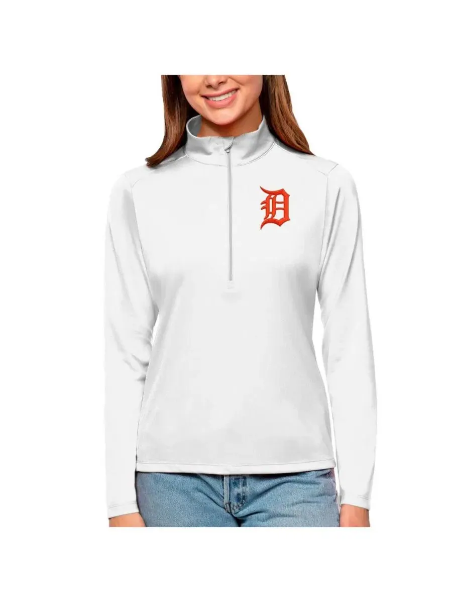 Женский пуловер с четверть-застежкой Detroit Tigers Tribute Antigua — изображение 1 из 1, белый