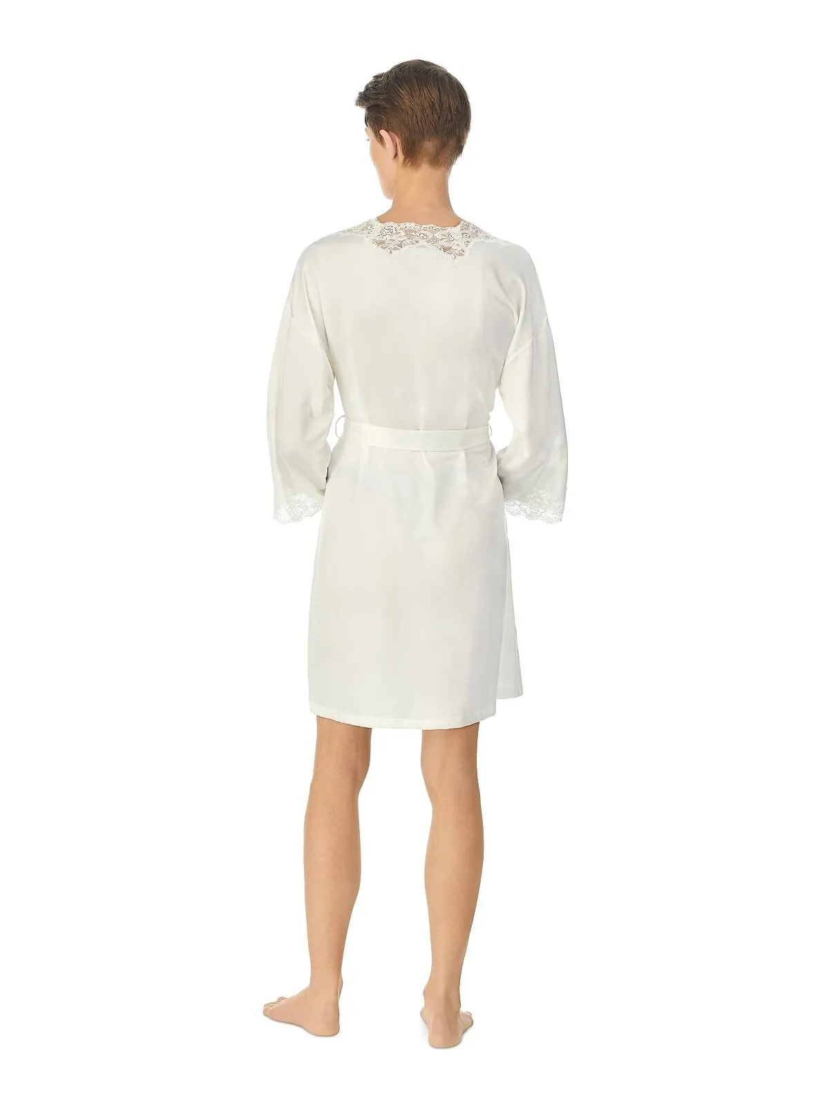 Нижнее белье lauren ralph satin lauren с кружевной отделкой, халат с запахом Lauren Ralph Lauren — изображение 3 из 3, белый