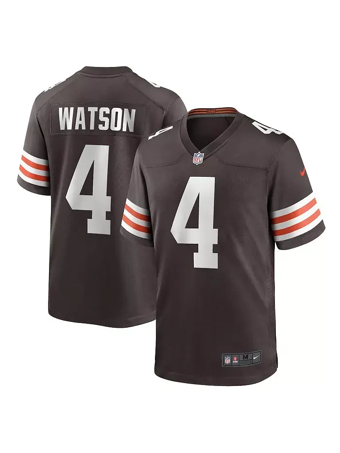 Мужская игровая футболка Cleveland Browns цвета коричневый Deshaun Watson Nike