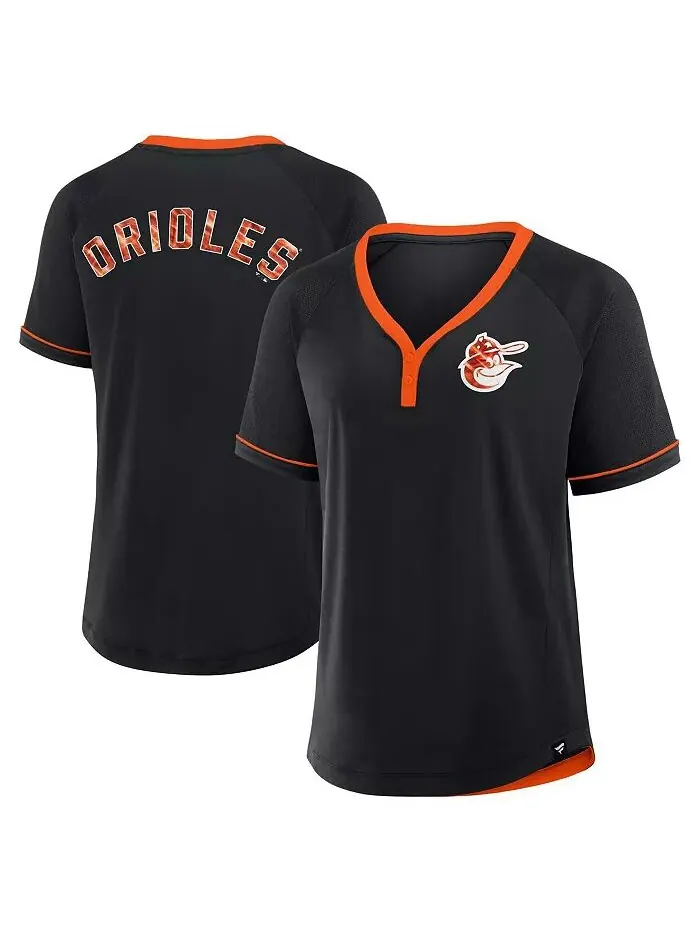 Женская черная футболка Baltimore Orioles Cooperstown Collection League Diva Raglan с V-образным — изображение 1 из 3