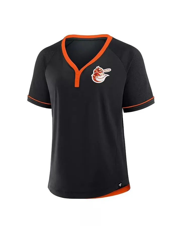 Женская черная футболка Baltimore Orioles Cooperstown Collection League Diva Raglan с V-образным — изображение 2 из 3