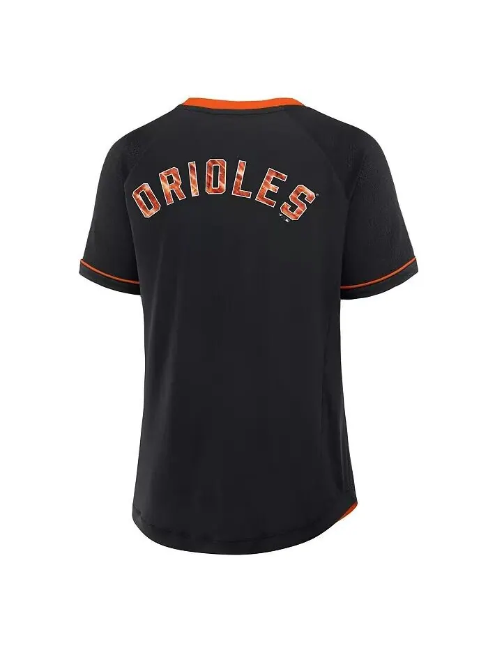 Женская черная футболка Baltimore Orioles Cooperstown Collection League Diva Raglan с V-образным — изображение 3 из 3