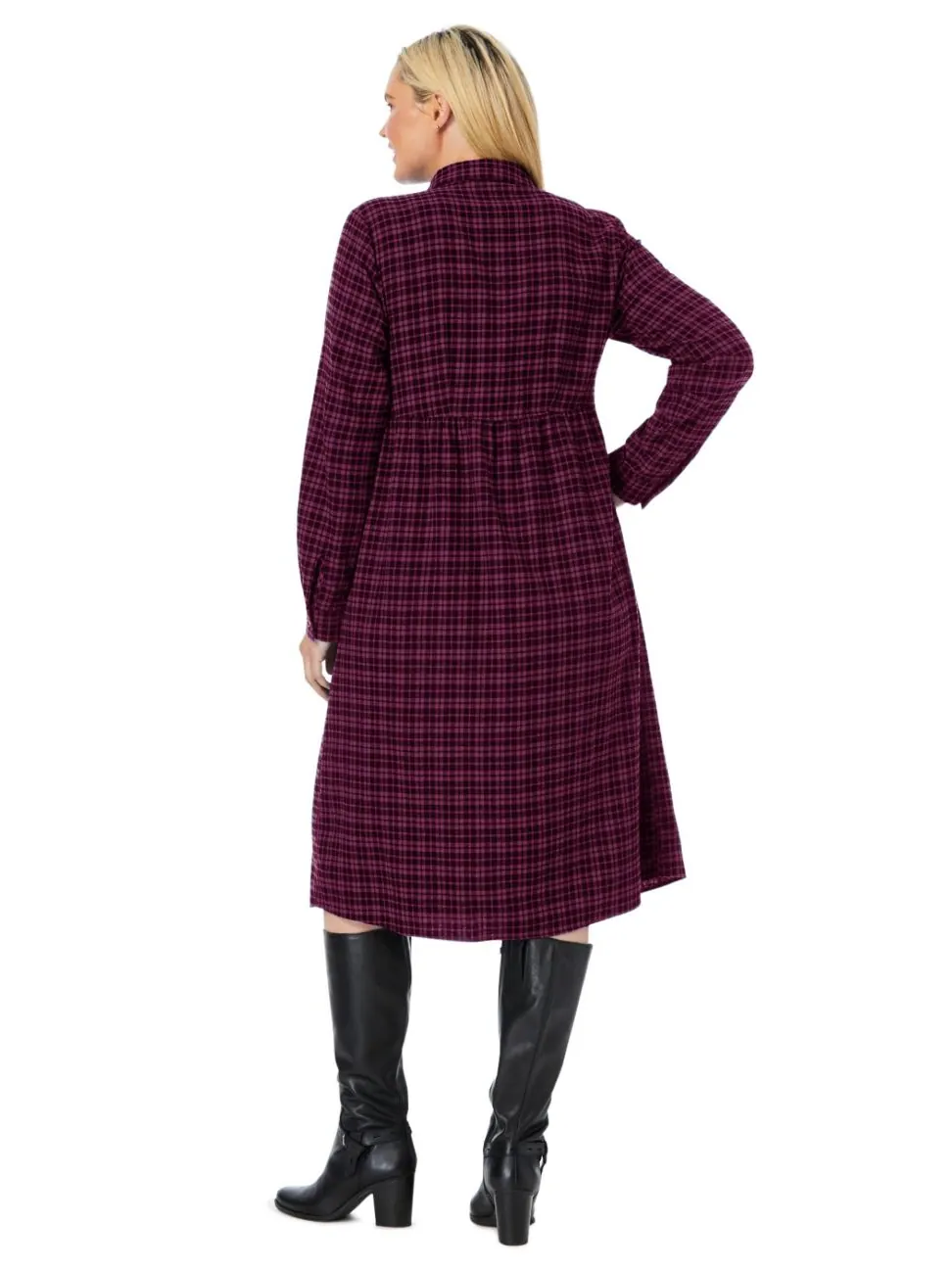 Платье-рубашка А-силуэта из клетчатой фланели больших размеров Woman Within, Deep claret plaid — изображение 2 из 3