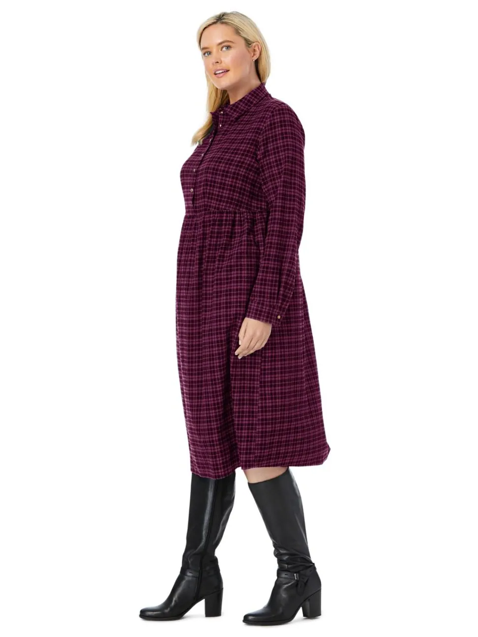 Платье-рубашка А-силуэта из клетчатой фланели больших размеров Woman Within, Deep claret plaid — изображение 3 из 3