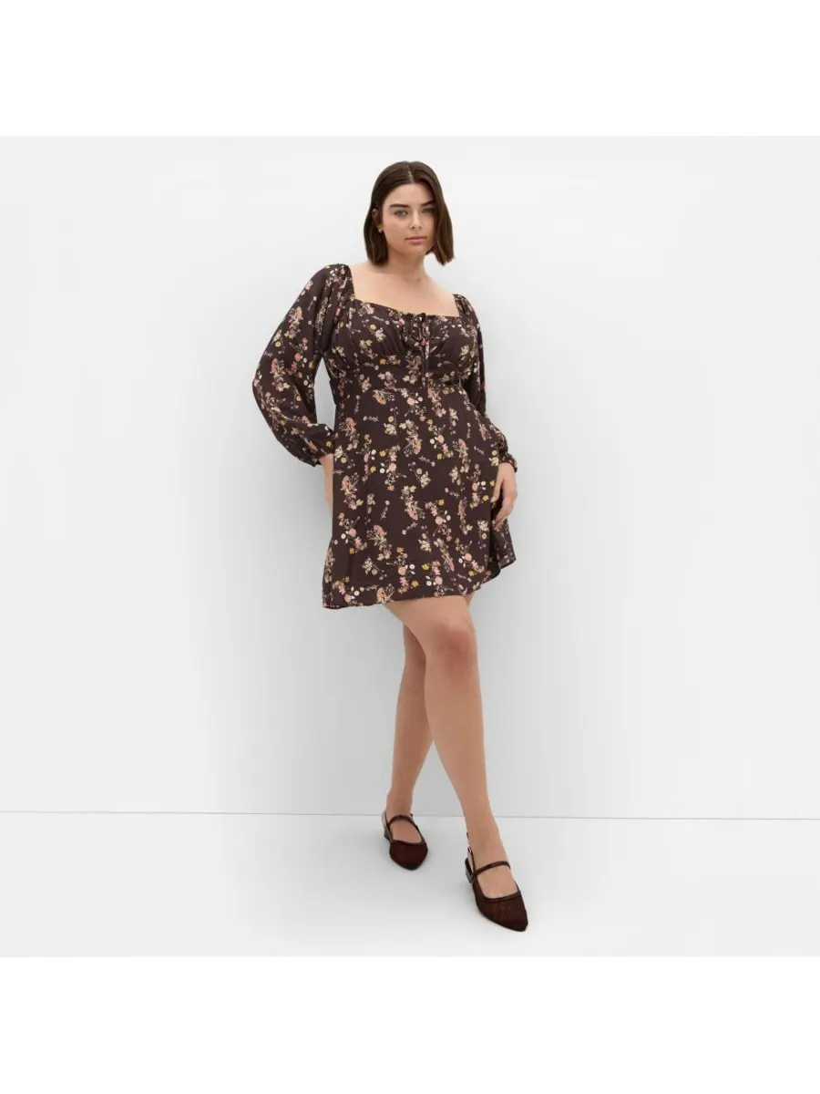 Мини-платье Abbie с длинными рукавами и принтом, больших размеров CITY CHIC, Cocoa bloom — изображение 1 из 3