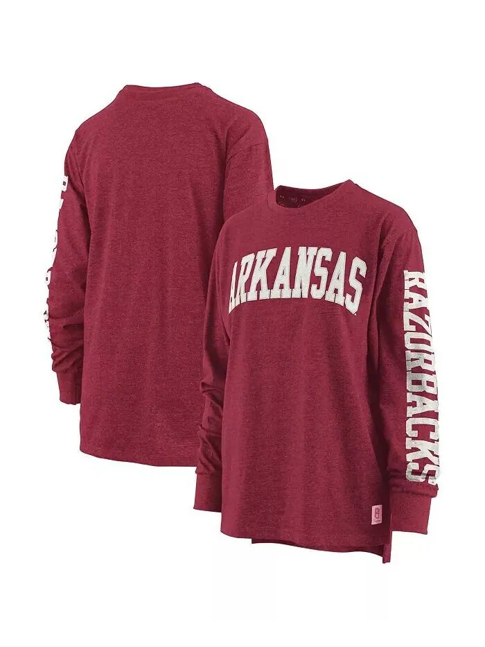 Женская футболка Heathered Cardinal Arkansas Razorbacks Two-Hit Canyon с длинным рукавом Pressbox