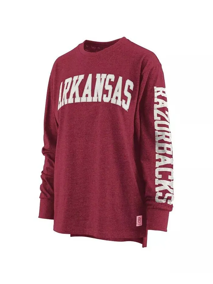 Женская футболка Heathered Cardinal Arkansas Razorbacks Two-Hit Canyon с длинным рукавом Pressbox — изображение 4 из 4
