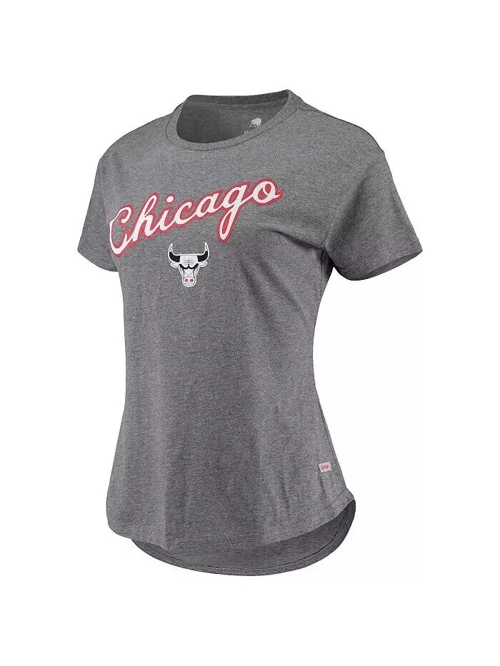 Женская серая футболка Chicago Bulls City Edition Phoebe Tri-Blend с меланжевым рисунком Sportiqe — изображение 2 из 3