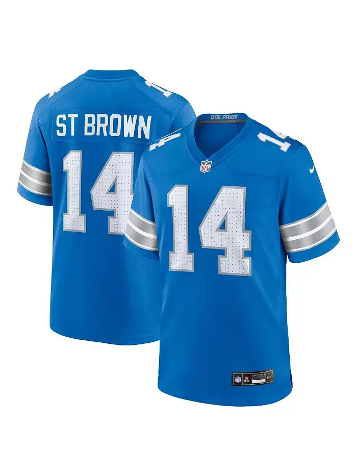 Мужская игровая футболка Detroit Lions синего цвета Amon-Ra St. Brown Nike — изображение 1 из 5