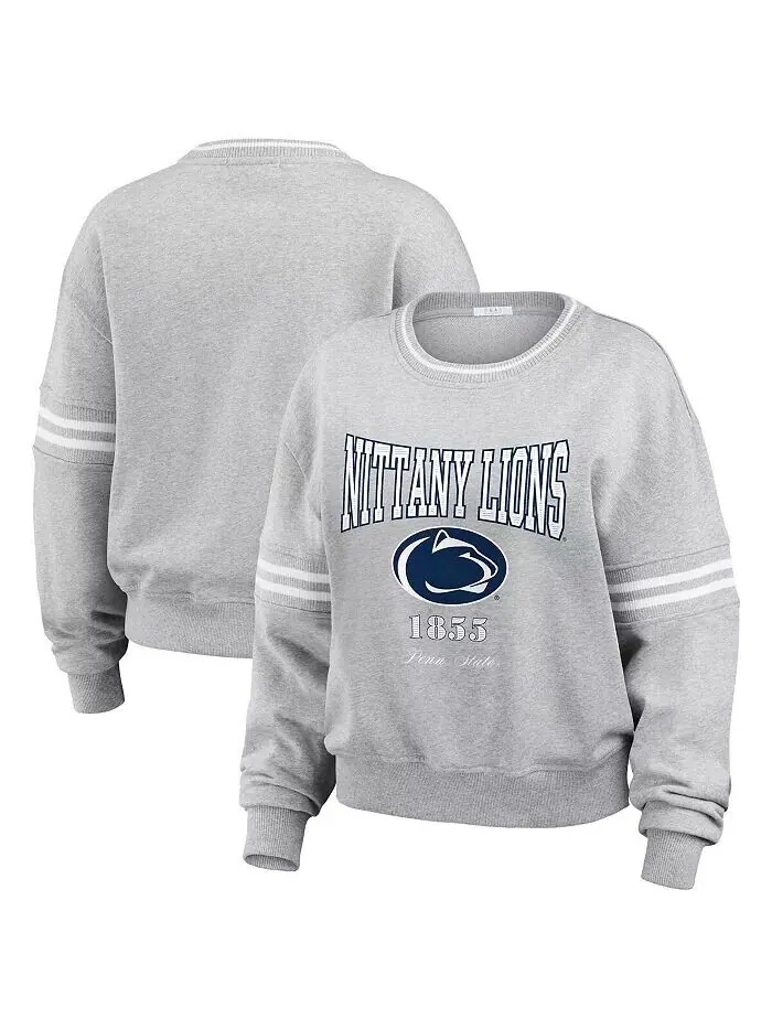 Женский свитер-пуловер в полоску цвета серый меланж Penn State Nittany Lions WEAR by Erin Andrews — изображение 1 из 4