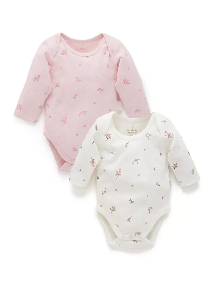 Боди с длинным рукавом и удобным вырезом для девочек, 2 шт Purebaby — без цвета
