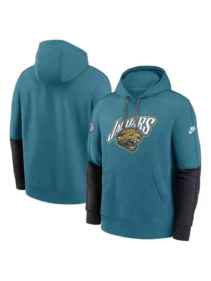 Мужская бирюзовая толстовка с капюшоном Jacksonville Jaguars в ретро-стиле с альтернативным — изображение 1 из 3