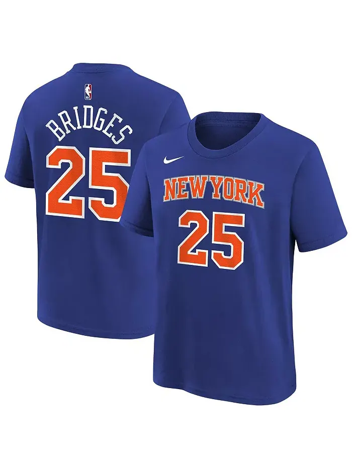 Футболка New York Knicks с именем и номером Mikal Bridges, синяя, для подростков Nike — изображение 1 из 3