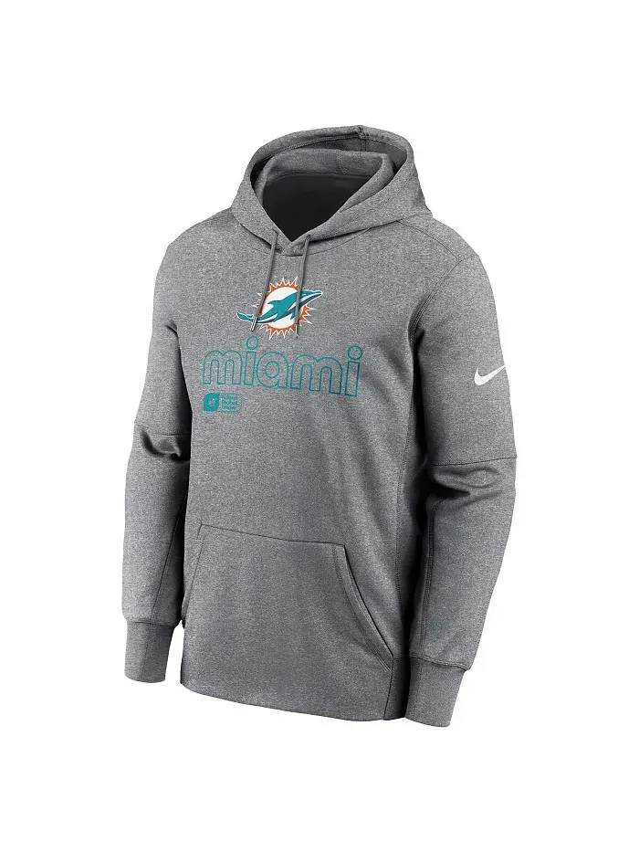 Мужская серая худи с капюшоном Miami Dolphins Big Tall Performance Pullover Nike — изображение 2 из 3