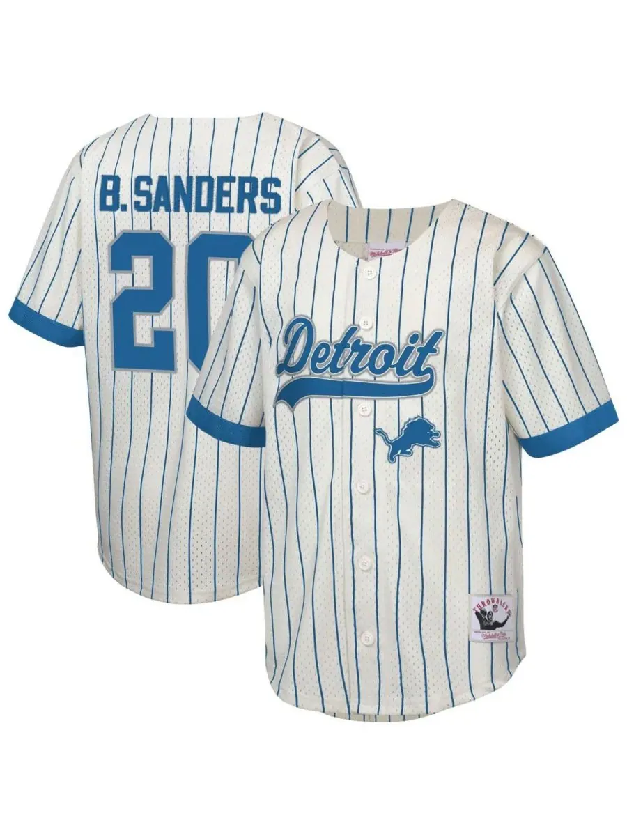 Mitchell & Ness Бейсбольная майка Big Boys and Girls Barry Sanders Cream Detroit Lions с именем и — изображение 1 из 3