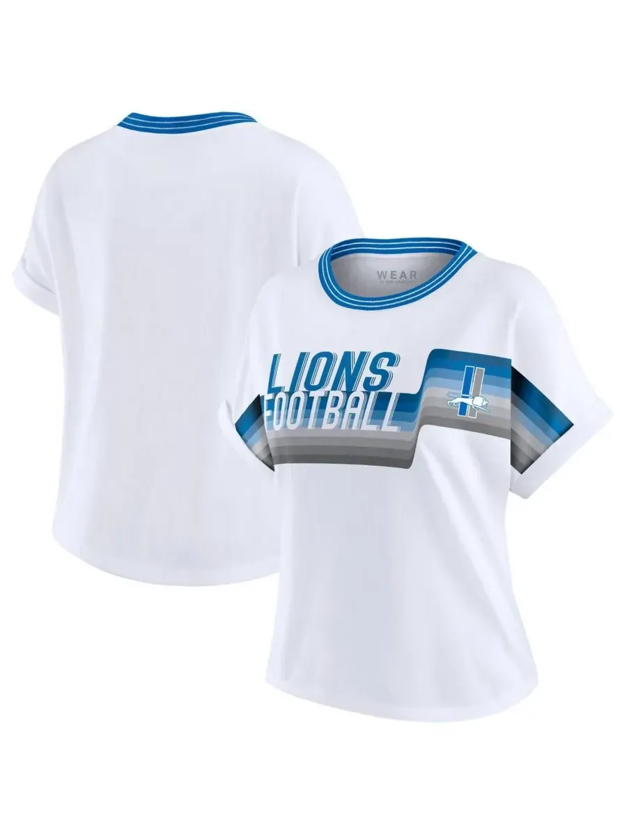 WEAR by Erin Andrews Женская белая укороченная футболка Detroit Lions с центральной полосой и — изображение 1 из 3, белый