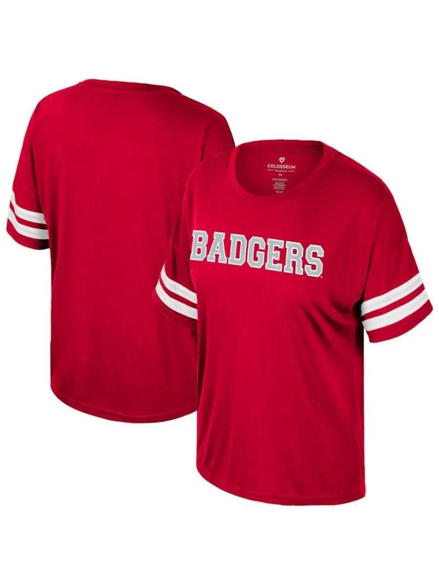 Colosseum Женская красная футболка с пайетками "Wisconsin Badgers Treasure" оверсайз — изображение 1 из 3, красный