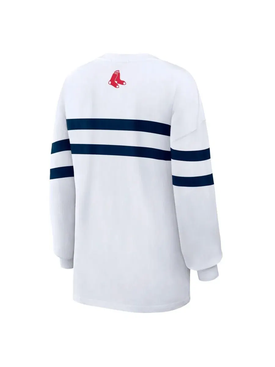 Женская белая футболка Boston Red Sox с длинными рукавами и полосками, свободного кроя Wear By Erin — изображение 2 из 4
