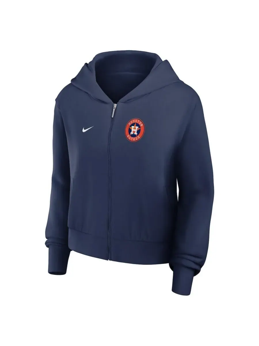 Nike Женская укороченная куртка на молнии с капюшоном и логотипом Houston Astros темно-синего цвета — изображение 3 из 3