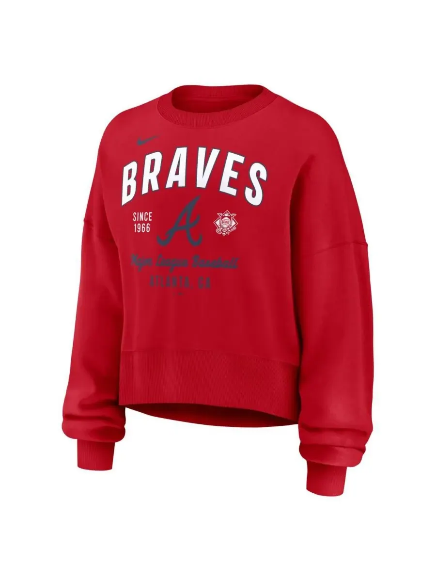 Nike Женская красная укороченная толстовка с длинными рукавами и принтом "Atlanta Braves" — изображение 3 из 3, красный