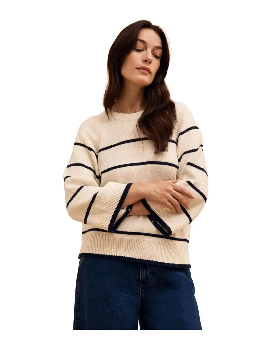Женский свитер с укороченными рукавами реглан Celtic & Co., Ecru Stripe — изображение 1 из 4