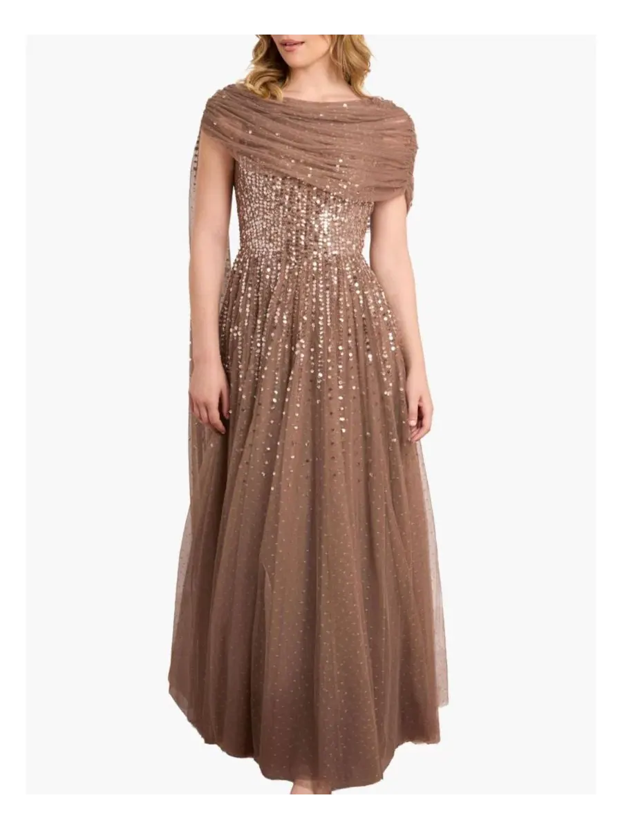 Платье-макси с пайетками Moonlight Sequin Draped Gown Needle & Thread, Cocoa/Tawny