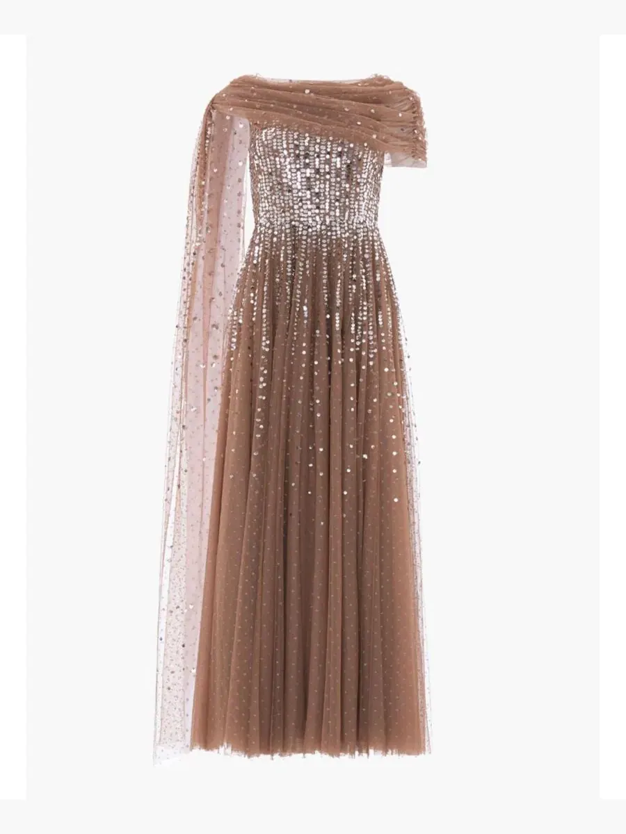 Платье-макси с пайетками Moonlight Sequin Draped Gown Needle & Thread, Cocoa/Tawny — изображение 4 из 4