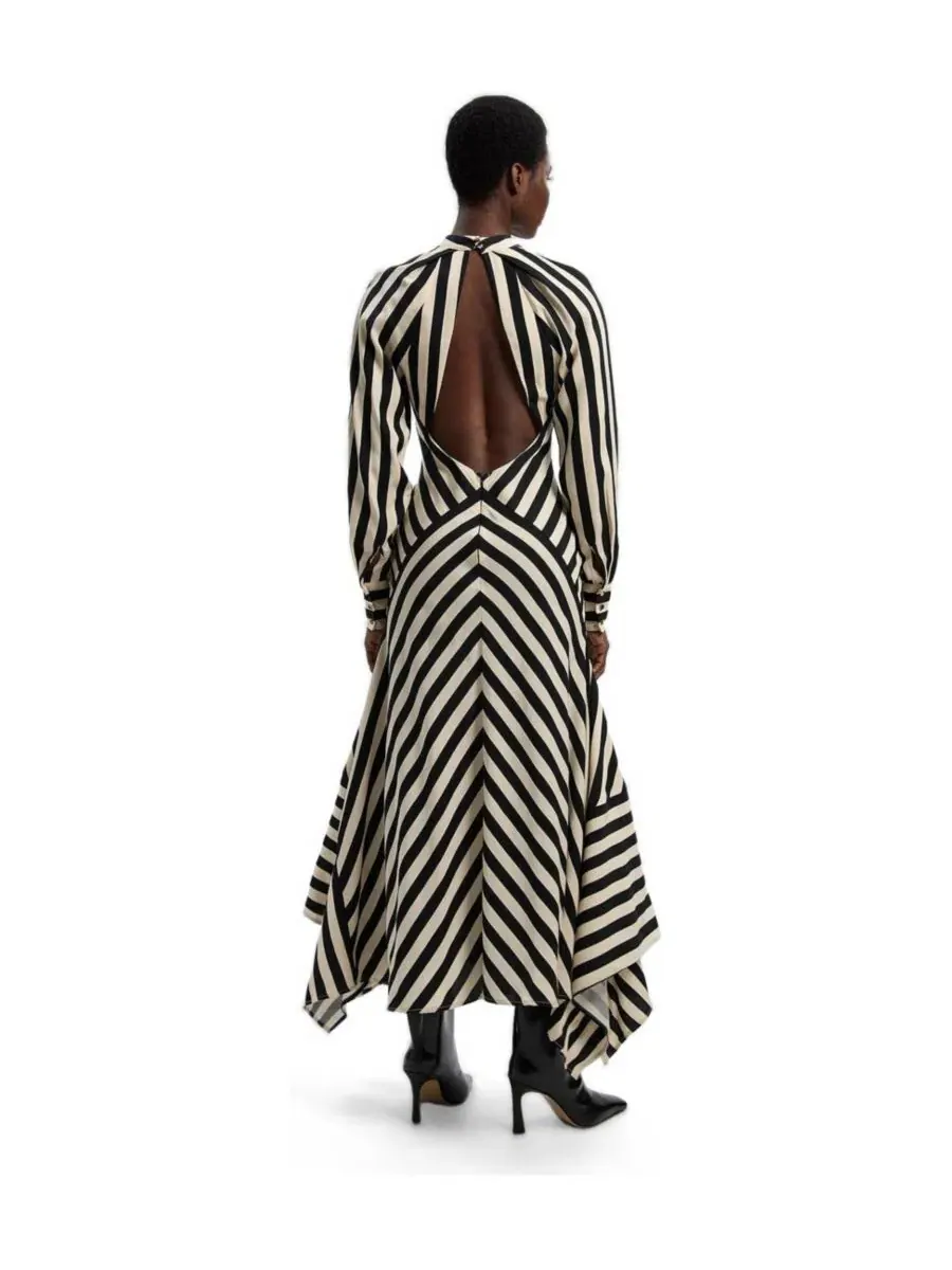 Макси-платье с длинным рукавом и асимметричным подолом Fluid Stripe Karen Millen, Mono — изображение 3 из 5