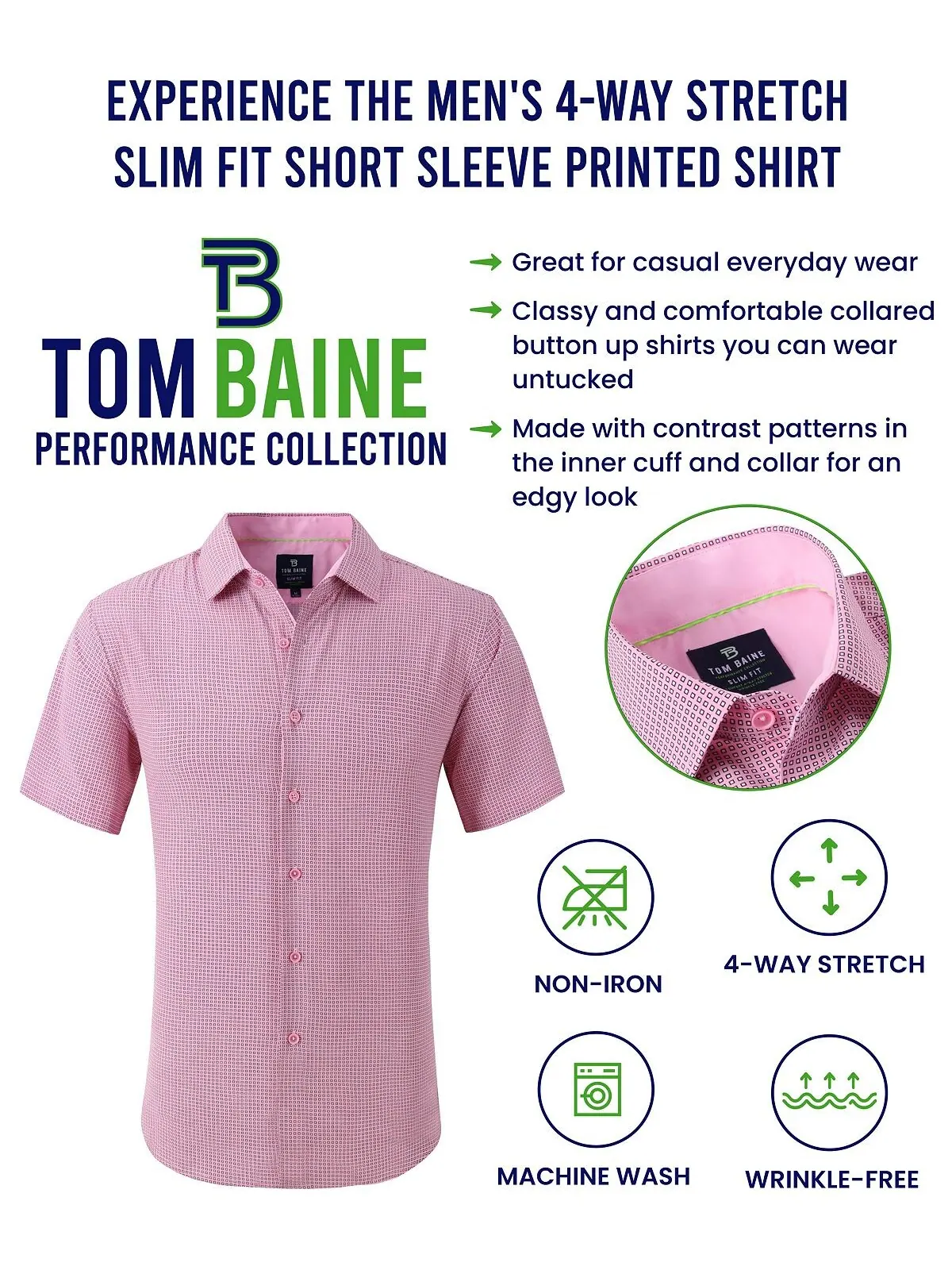 Мужская классическая рубашка slim fit с коротким рукавом на пуговицах Tom Baine — изображение 4 из 5, белый