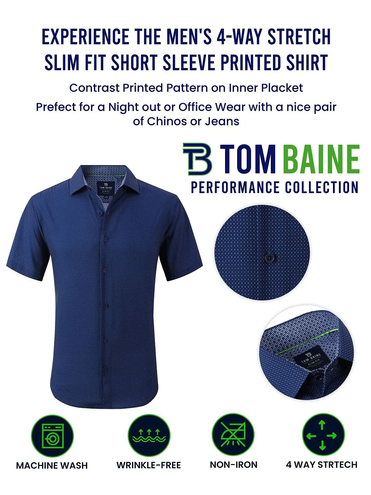 Мужская классическая рубашка slim fit с коротким рукавом на пуговицах Tom Baine — изображение 5 из 5, белый
