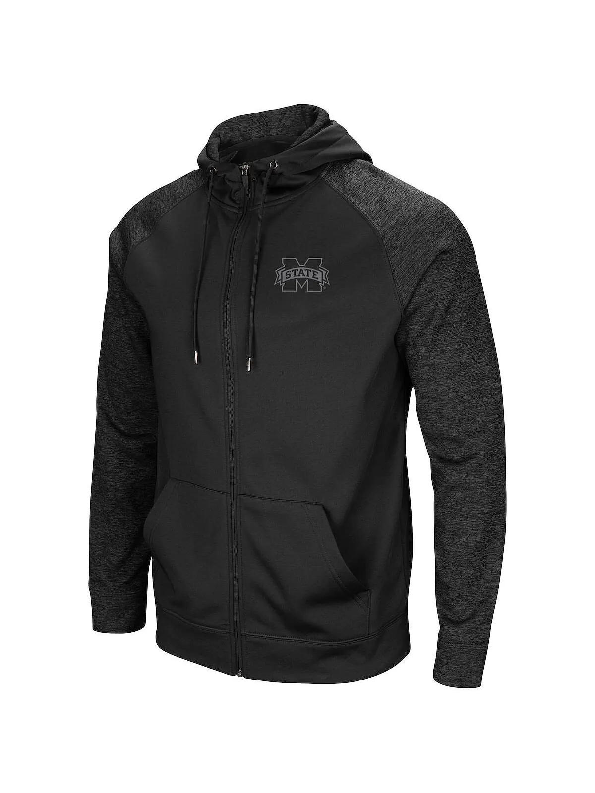 Мужская черная худи mississippi state bulldogs blackout 3.0 tonal raglan с молнией во всю длину — изображение 2 из 3, черный